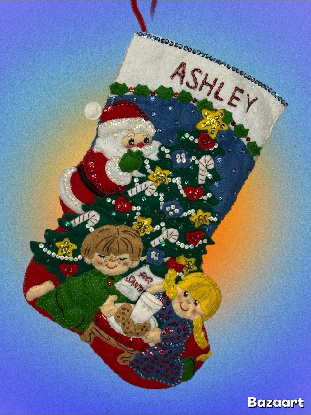 Vintage Finished Bucilla Felt Stocking Cookies For Santa 1996 Completed Ashley